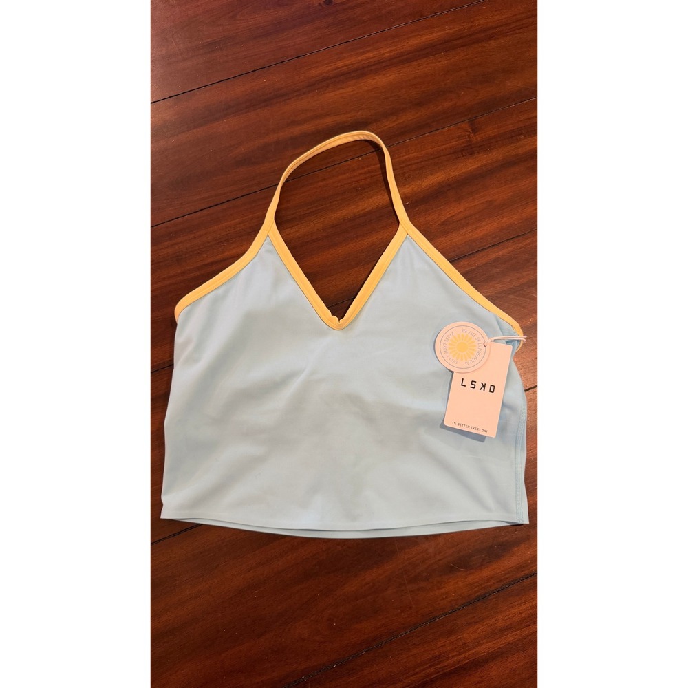 LSKD Milla Shelf Bra Tank Baltic Sea Lemon Halter Neck Workout Top XL WTNK03651